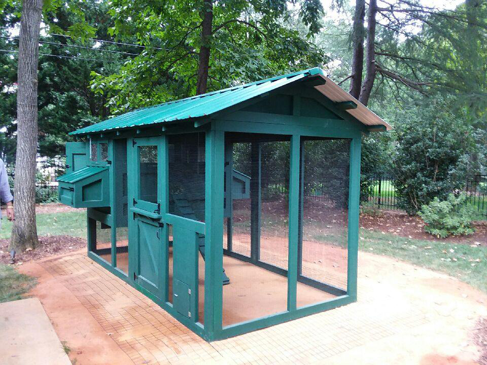 6′ x 12′ American Coop with 4′ x 6′ henhouse painted to blend in