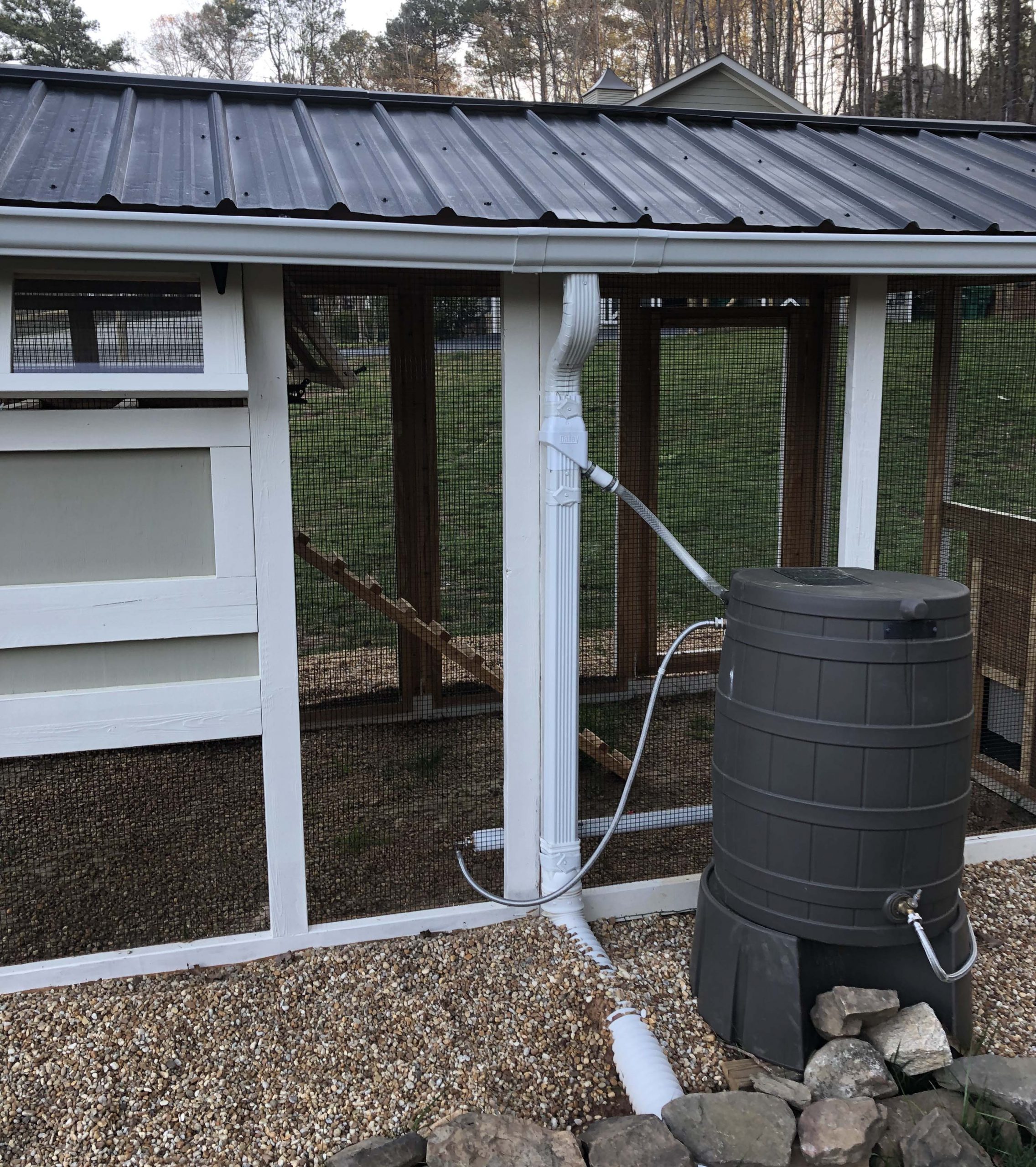 6′ x 12′ American Coop with 4’x 6′ henhouse with rain barrel poultry waterer in Johns Creek, Georgia