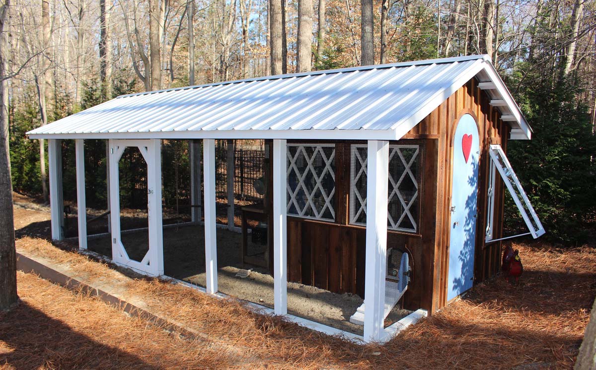 Carolina Coops Custom Coop with arched door and reclaimed barnwood in Raleigh, NC