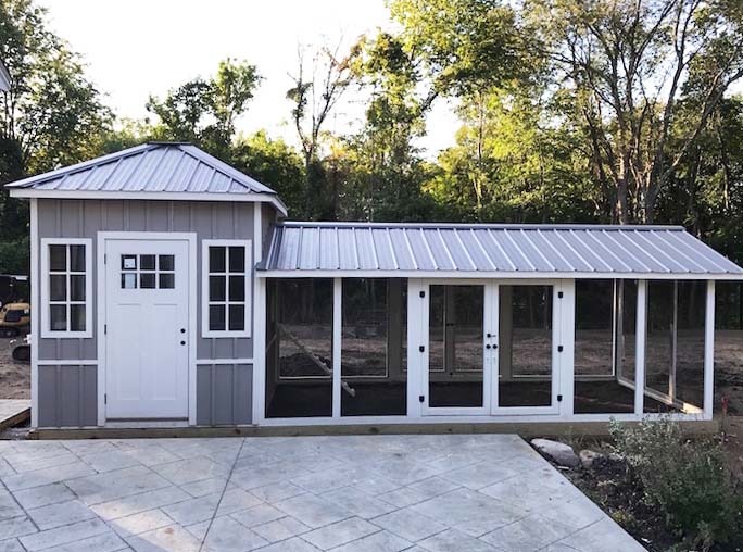 Custom shed style coop with board and batten siding in Boston, MA
