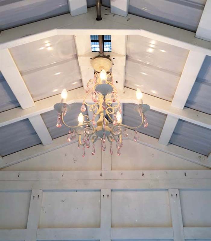 Interior lighting inside henhouse of the Craftsman Coop in North Carolina