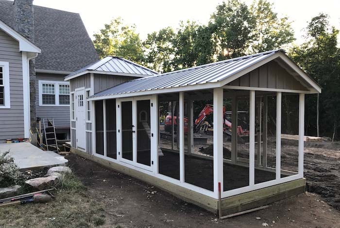 Shed style custom chicken coop with French doors in Boston, MA