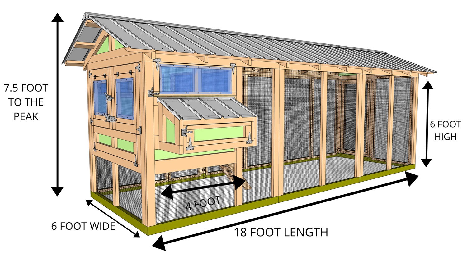 6X18 AMERICAN COOP WITH 4X6 HENHOUSE- BACK SIDE