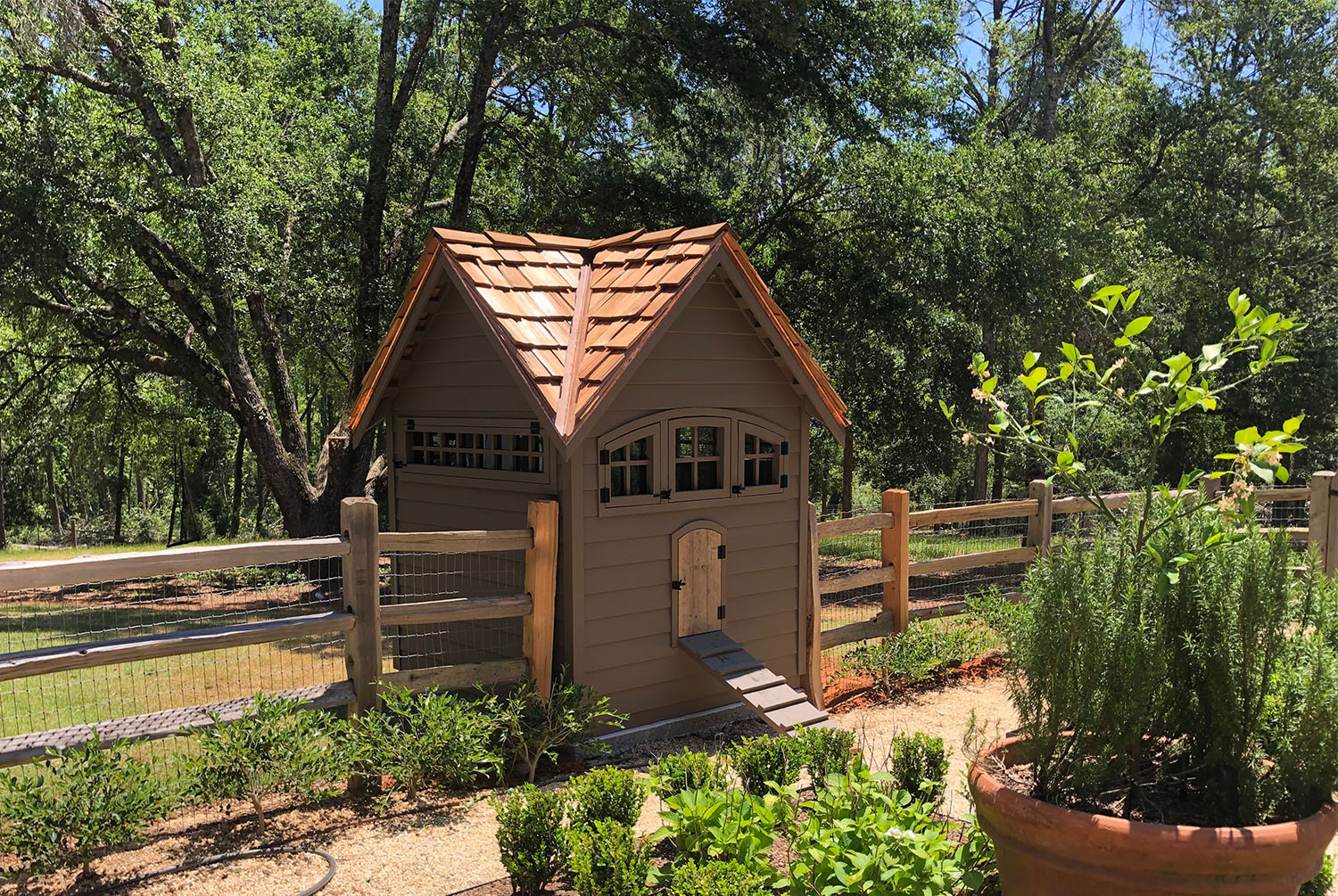 Custom Goose House in Alabama with clapboard siding and hand split cedar shingle roof