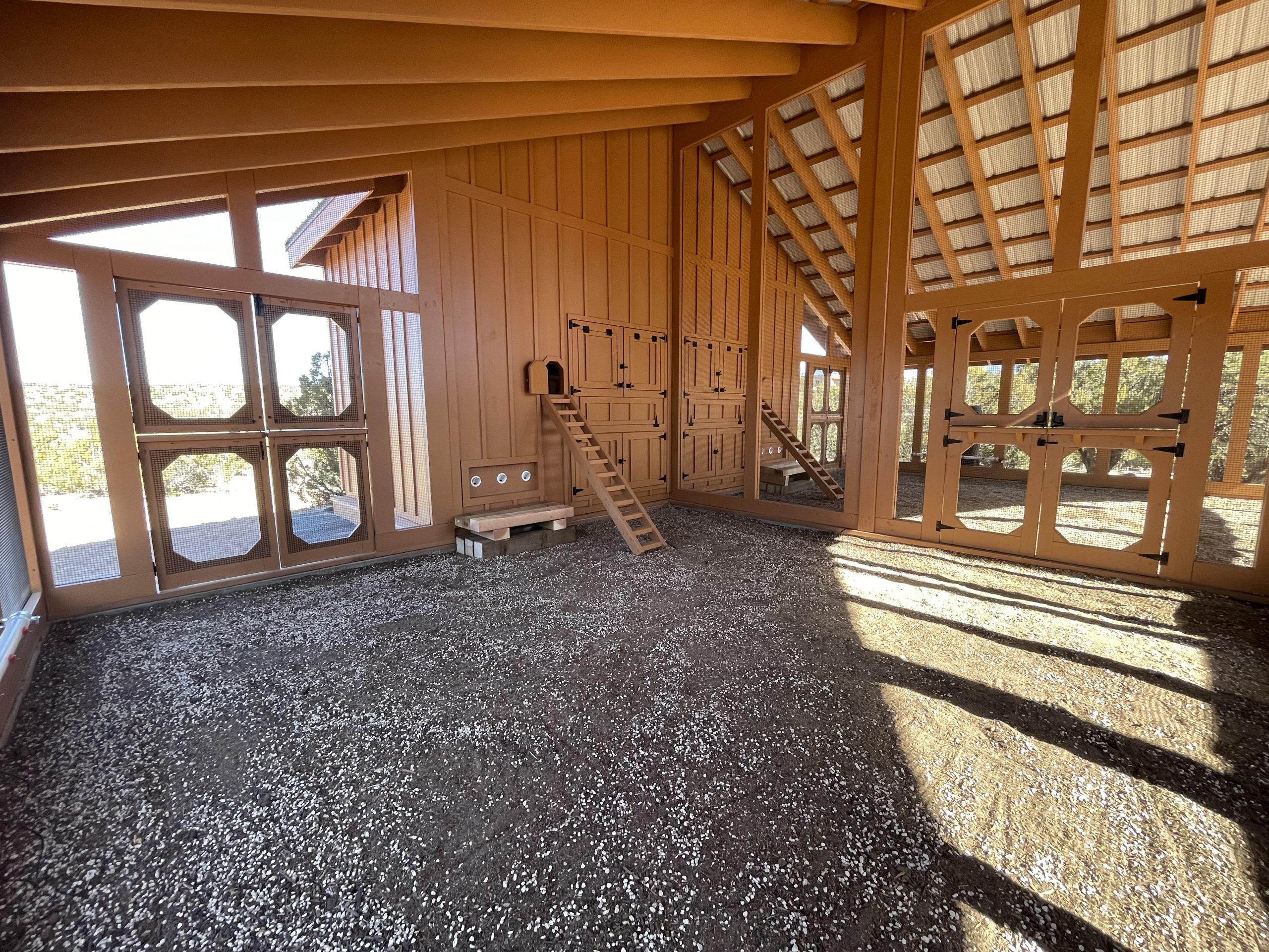 Interior of the run of a custom coop build in Santa Fe, NM