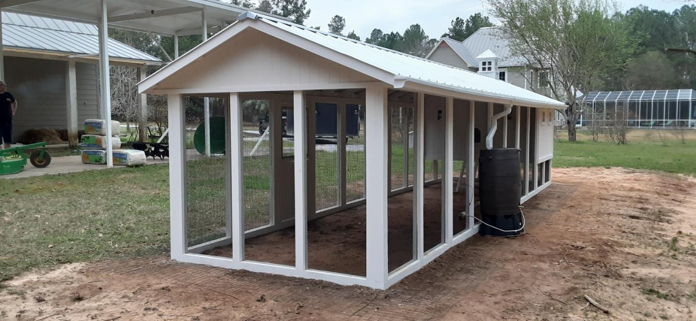 8x30 Carolina Coop with poultry water system, cupola and Dutch door