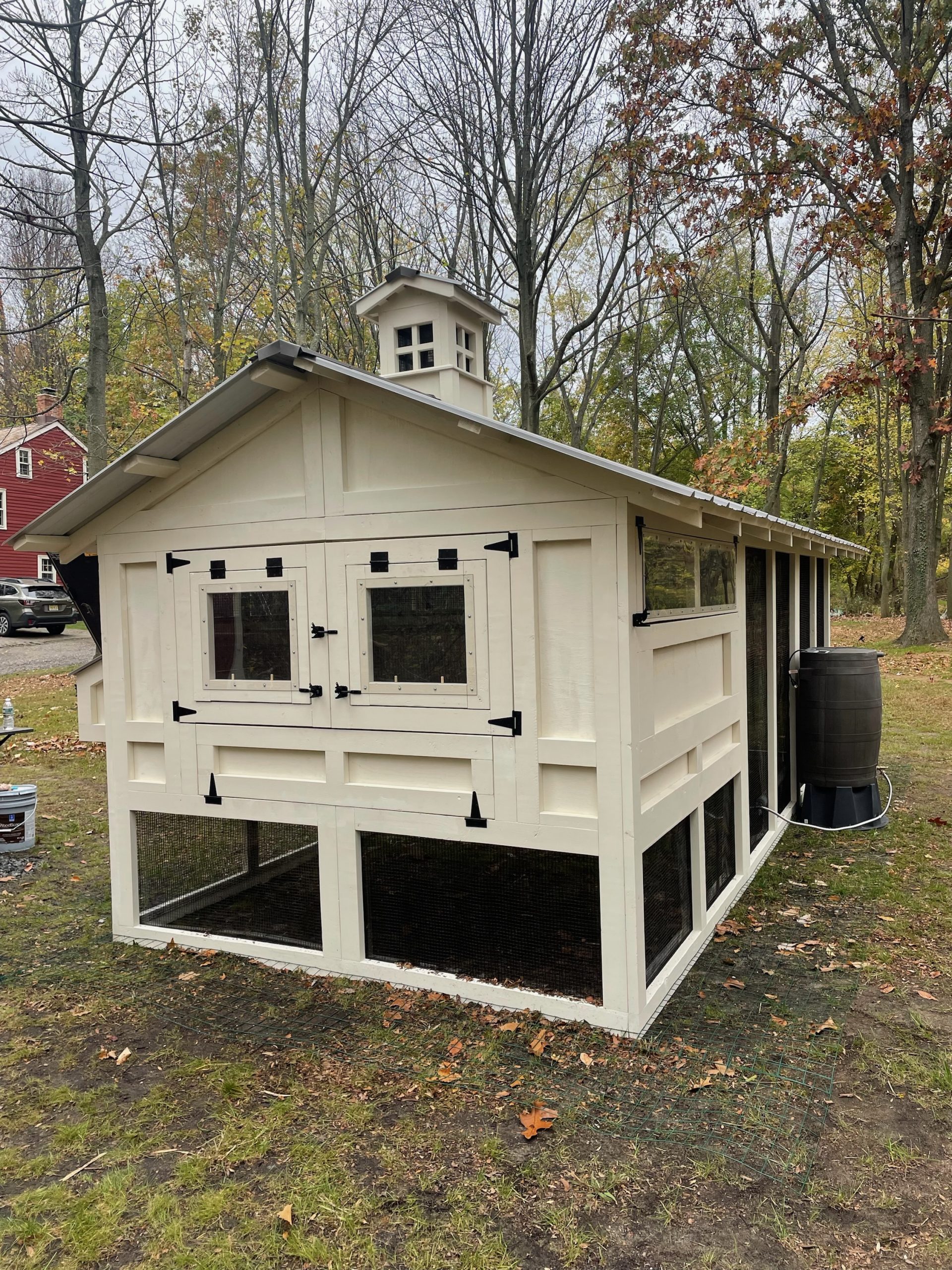 back of 8×18 American Coop in Middletown NJ with dutch door, water system and cupola