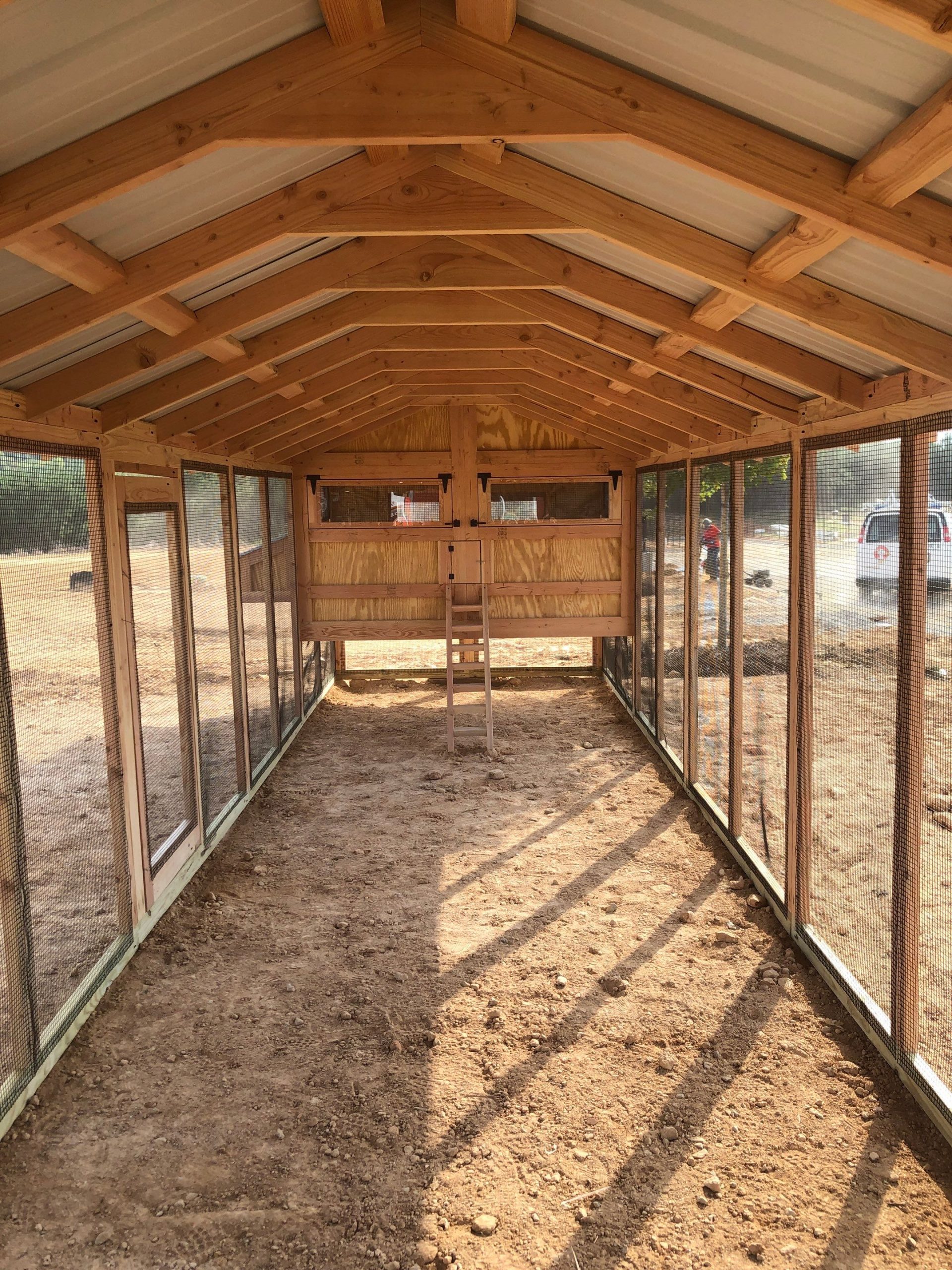 Inside the run of an 8×30 American Coop for the Fulton County Animal Shelter in Atlanta, GA
