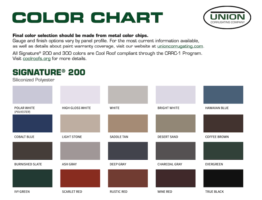 Roofing colors by Union Roofing