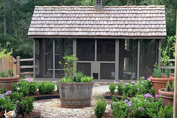 Custom coop in Alabama with cedar shake roofing